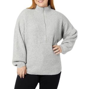 Amazon Essentials Women's Sweaters, Dressy Casual, Mid Gauge Stretch, Half Zip, Polo Collar (Grey Heather)