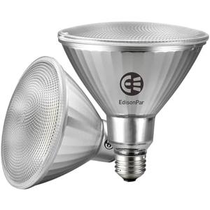 EdisonPar Full-Glass PAR38 LED Flood Light Bulbs Outdoor/Indoor Equivalent 350 Watt, 5500 Lumens Ultra Bright, Non-Dimmable Waterproof 5000K Daylight, 2-Pack