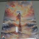 Jesus Walking on Water Canvas Wall Art Christian God Wall Decor Sacred God Walking on Ocean Beach Painting Pictures Religious Posters Prints for Living Room Bedroom Church Home Decorations Framed