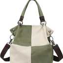 Women's Canvas Color Block Tote Bag Convertible Crossbody Hobo Handbag Lightweight Shoulder Bag for Daily Travel Work