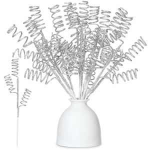 Suncalla 12 Pcs Silver Christmas Glitter Curly Tree Picks and Sprays for Tree 11.81" Artificial Glitter Stem Pick and Twigs Decorations Xmas Vase Filler Ornaments Topper Branch for DIY Wreath