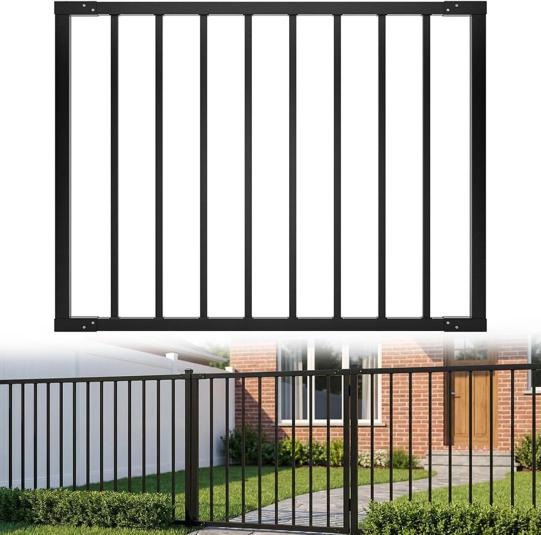 Deck Fence Gate Outdoor 42" Hx48 W Heavy Duty Steel Anti-Rust Door with Customizable Width, Metal Gate for Residential, Yard, Patio(No Hinge)