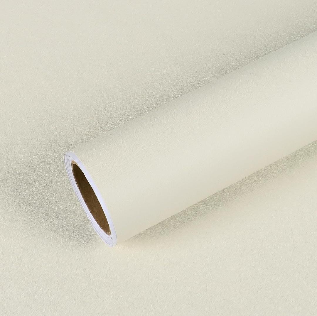 VEELIKE Cream White Peel and Stick Wallpaper Removable White Contact Paper for Kitchen Cabinets Countertops 15.7''x354'' Waterproof Self Adhesive Renter Friendly Cream Wallpaper for Desk Shelves Walls