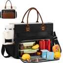 LOVEVOOK Insulated Lunch Bag, Large Capacity Tote with Lunch Compartment, Laptop Bag with Cup Holder, Work Bags for Women, Nurse Lunch Tote for Office, School, Picnic, 15.6 Inch Black-Beige-Brown