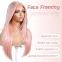 BrownBomb Pink Wear and Go Glueless Wigs Light Pink Synthetic Lace Front Wigs Pre Plucked Pre Cut Long Layered Straight Wigs with Curtain Bangs For Woman middle Part Wig 26 Inch for Beginners