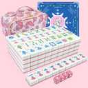 American Mahjong Tile Set, 166 Pink Tiles (1.2”), Mahjong Tile Set with Carrying Bag and Other Mahjong Accessories, Cute Mini Tiles, Portable Travel Complete Game Set, Gift for Enthusiasts