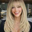 AISI HAIR Beginner Friendly Wigs Blonde Wig with Bangs for Women, Middle Length Natural Layered Straight Wig for Daily Party
