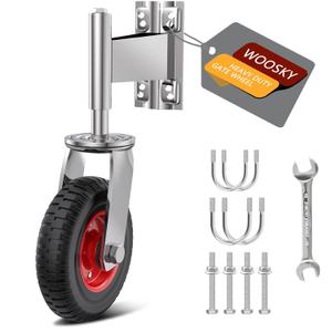 WOOSKY Spring Loaded Tube Gate Casters 4 Rubber Tire Heavy Duty Gate Caster Wheels with Hardware for Tube Gates, Metal Gates, Wooden Gates, Fence Gates, Swing Gates, 330 Lbs Load Capacity