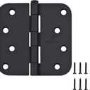 Door Hinge 4 Inch Interior Door Hinges Matte Black 4 Inch Interior Hinges Flat Iron Hinge 4"x 4" Door Hardware 5/8" Radius - 12 Pieces