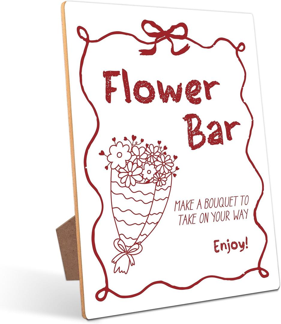 Flower Bar Table Sign - Wildflower Bouquet, Perfect for Bridal Shower and Baby Shower, Summer Party Decorations, 811 Wooden Party Sign with Stand