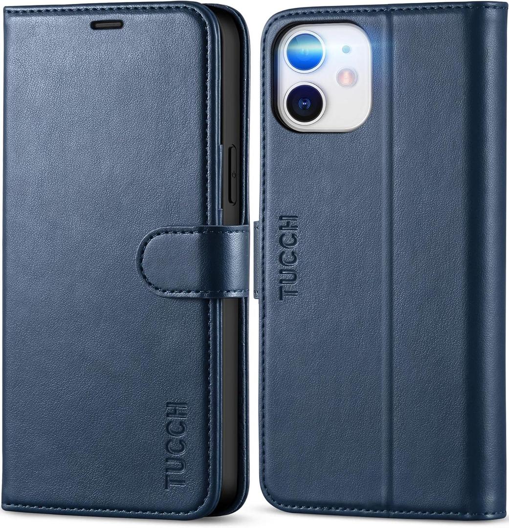 TUCCH Wallet Case for iPhone 12 Pro/iPhone 12 5G, [TPU Shockproof Inner Shell], PU Leather RFID Blocking Card Holder Magnetic Stand Cover Compatible with iPhone 12/12 Pro 6.1-inch, Dark Blue