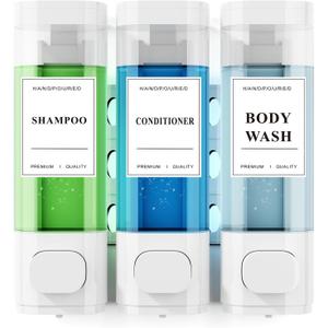 Shampoo and Conditioner Dispenser Wall-Mounted Shower Soap Dispenser, No-Drill Installation, Lockable, 900 ml Capacity,for Bathroom & Hotel or Airbnb (White, 3-Pack)