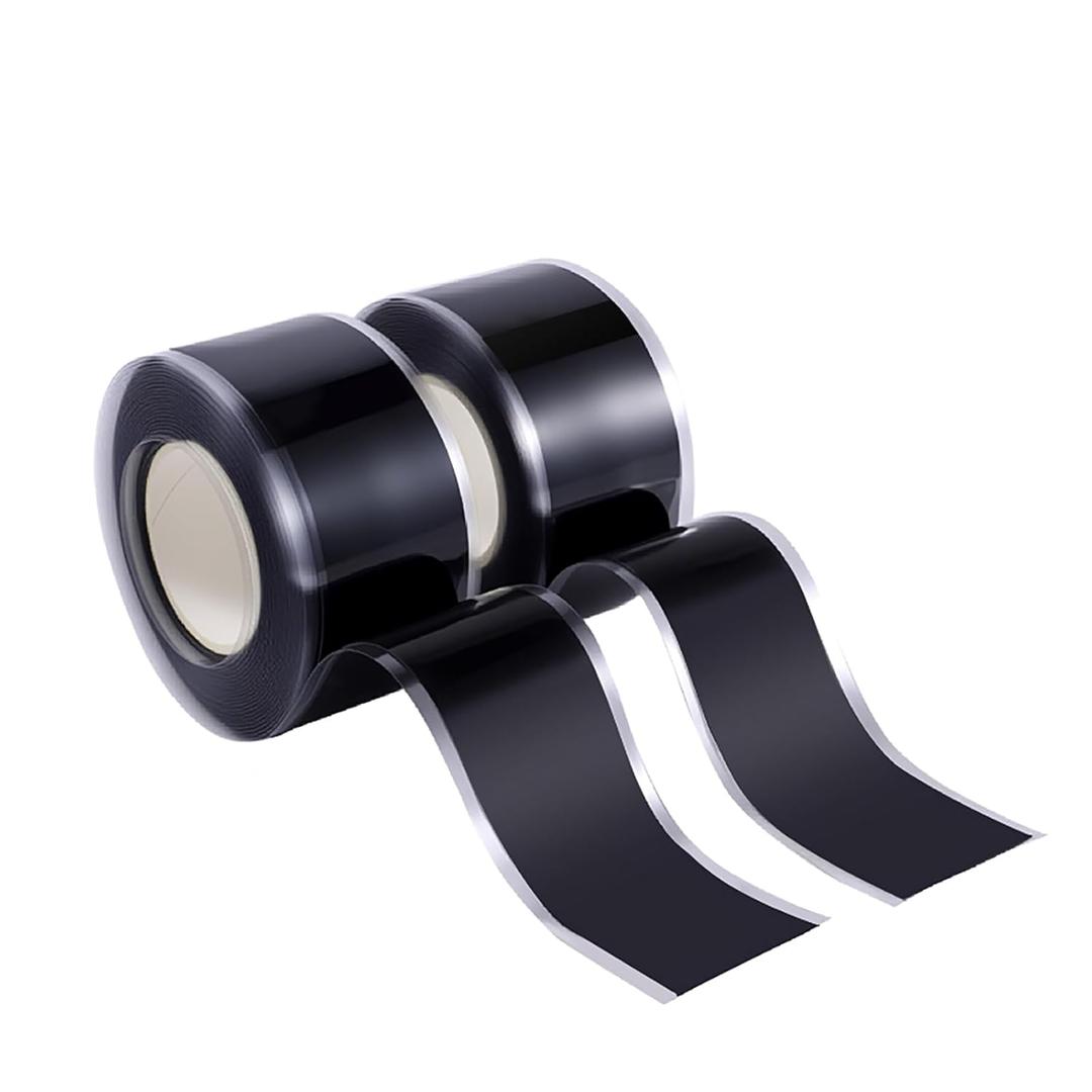 Self Fusing Silicone Tape 2 Rolls 1 in x 10' Black Waterproof Rescue Tape Rubber Leak Silicone Self-amalgamating Tape for Plumbing, Sealing Pipes, Hose Repair, Outdoor Coax and Tool Fixation