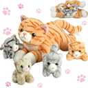 5 PCS Cat Stuffed Animal with Babies, 12 Inch Mommy Stuffed Orange Cat Plush with 4 Kittens Toys Inside Belly, Stuffed Kitty Plushies Pillow Toys for Kids Birthday Christmas Party Favors Gifts