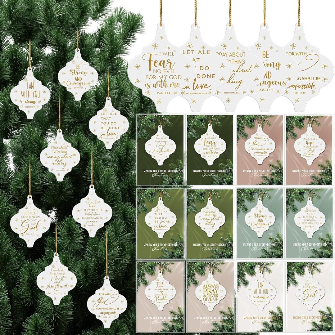 Sieral Christmas Christian Scented Gift Bulk Inspirational Flat Lantern Sign Fragrance Hanging Ornament Religious Bible Verse Christmas Tree Favor with Greeting Card Ribbon for Church Mom Dad