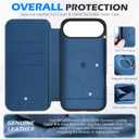 SHIELDON Slim Genuine Leather Wallet Case for iPhone Air 6.5-inch 2025 | Wireless Charging, Folio Magnetic Closure, RFID Blocking Credit Card Holder, Shockproof Phone Cover - Royal Blue