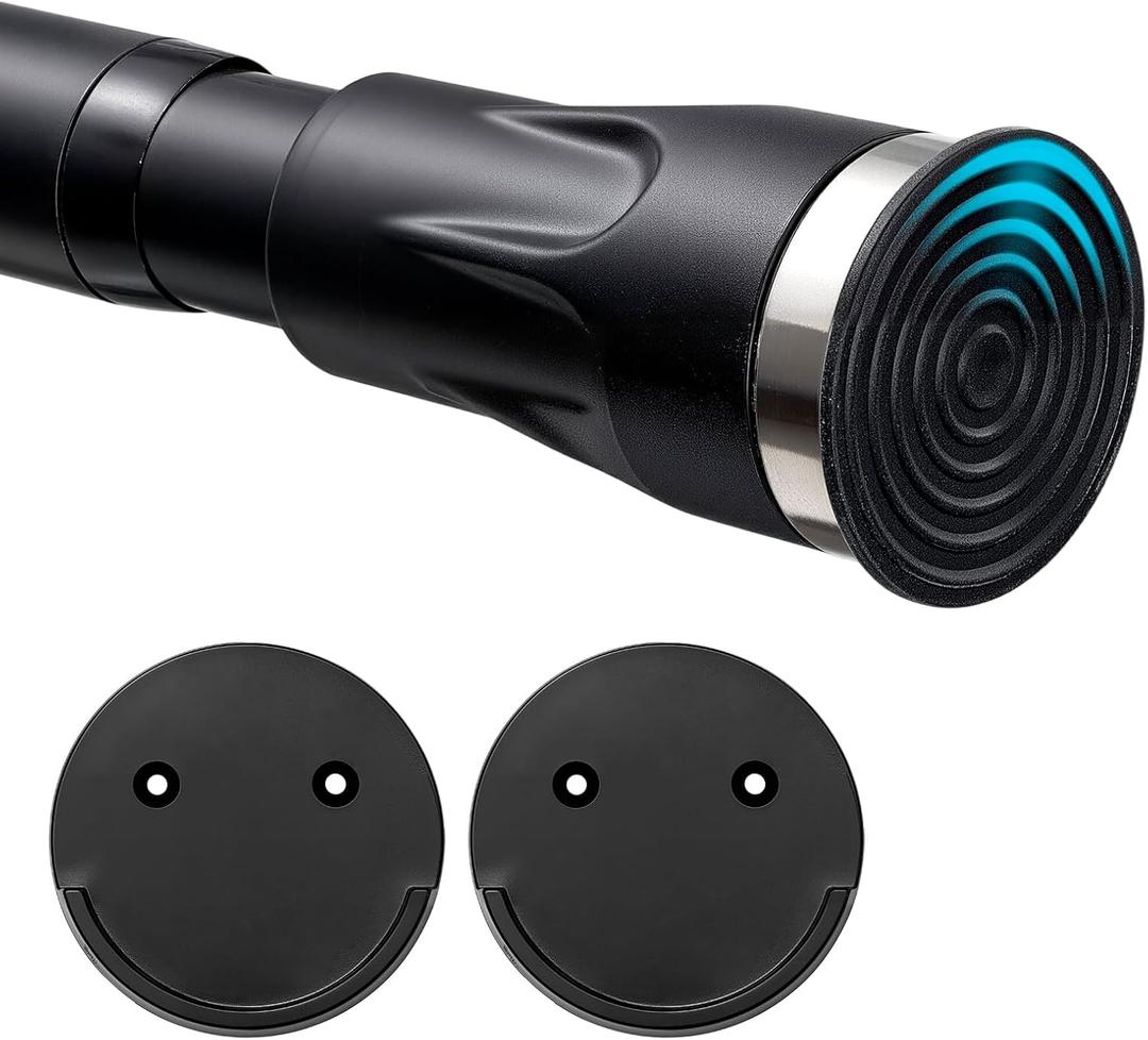 Heavy Duty Shower Curtain Rod - 42 to 87" Adjustable,3-In-1 Installation (No Drilling, Stick-On Or Screw Mount), Non-Slip Stainless Steel Tension Rod for Bathroom,Windows,Room Dividers,Black