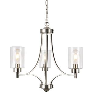 BOZO 3 Light Modern Chandelier Brushed Nickel Pendant Lighting Clear Glass Shades Contemporary Ceiling Light Fixtures for Dining Room Kitchen Living Room