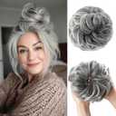 CJL HAIR Large Messy Bun Hair Piece Wavy Curly Scrunchies Synthetic Chignon Ponytail Hair Extensions Thick Updo Hairpieces for Women Salt and Pepper