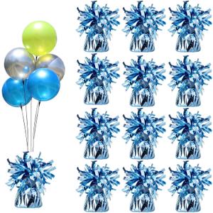 Aluminum Foil Balloon Weights for Parties (12 pcs) - 0.31lb (140g) Each - Premium Balloon Anchors for Birthday, Wedding, Dinner, Indoor & Outdoor DecorationsLight Blue 12pcs