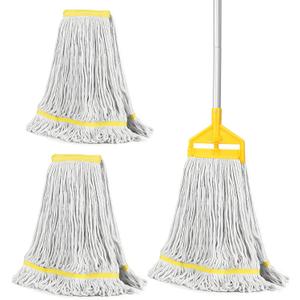 Commercial Industrial Mop Heavy Duty with 3 Replacement Head,Looped-End String Wet Mops with Long Handle for Floor Cleaning, Cotton Mop for Home Garage Office Workshop Warehouse Concrete Floor
