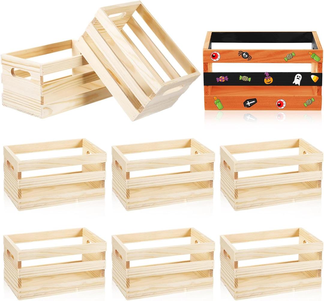 12 Pcs Small Wooden Crates with Handles Bulk 6.5'' Mini Wood Crates for Crafts Rustic DIY Unfinished Wood Storage Boxes Decorative Farmhouse Basket Display Home Kitchen Milk Wine Toys Decor