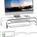 Acrylic Dual Monitor Stand Riser 2 Tier, Modular Laptop Stand for Desk, Multifunctional Desktop Organizer Shelf for PC, iMac, Printer, Detachable Monitor Stand for Office or Home, Clear