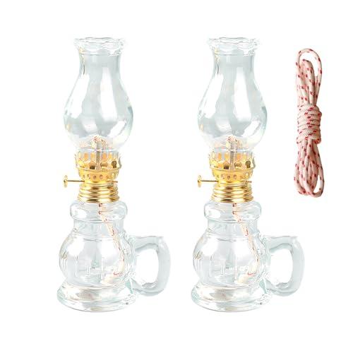 Vintage Hurricane Oil Lamp - 2 Pack Clear Glass Kerosene Lanterns for Indoor Home Lighting, Tabletop & Emergency Decor(OL-01)