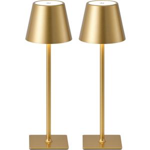 KDG 2 Pack Cordless Table Lamp, Portable LED Desk Lamps, 5000mAh Battery Operated, 3 Color Stepless Dimming Up, for Restaurant, Bedroom, Outdoor Camping, Coffee Shop, Night Light, Rechargeable (Gold)