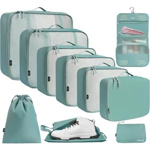 BAGAIL 10 Set Packing Cubes Various Sizes Packing Organizer for Travel Accessories Luggage Carry On Suitcase (10-Dusty Blue)