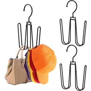 2 Pack Black Hat Organizer for Closet, Hat Organizer for Baseball Caps, Hat Hooks for Wall, Baseball Hat Storage Organizer, 360Rotation Space Saving Cap Organizer for Hats, Scarves, Ties, Belts