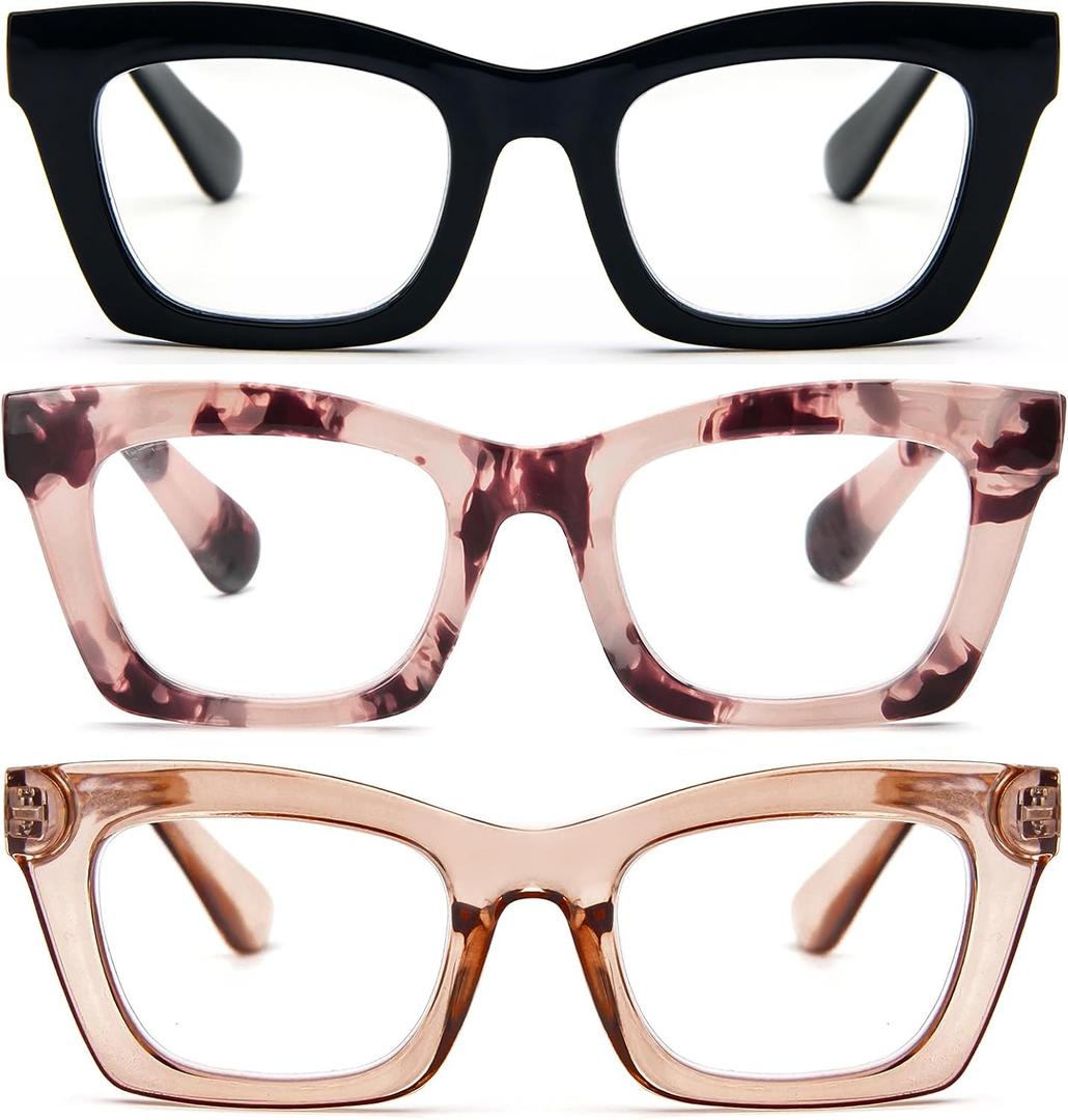 REAVEE Oprah Style Reading Glasses for Women, Blue Light Blocking Stylish Oversized Computer Readers Spring Hinge (Black/Pink Leopard/Brown)