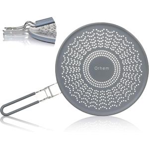 11" Silicone Splatter Screen Pan Cover with Folding Handle, Heat Insulation Cooling Mat, Strainer, Drain Board, Oil Splash Guard for Frying Pan