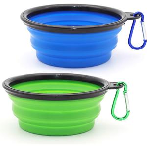 Dog Bowl Pet Collapsible Bowls, 2 Pack for Cats Dogs, Portable Pet Feeding Watering Dish for Walking Parking Traveling with 2 Carabiners (Small, Blue+Green)
