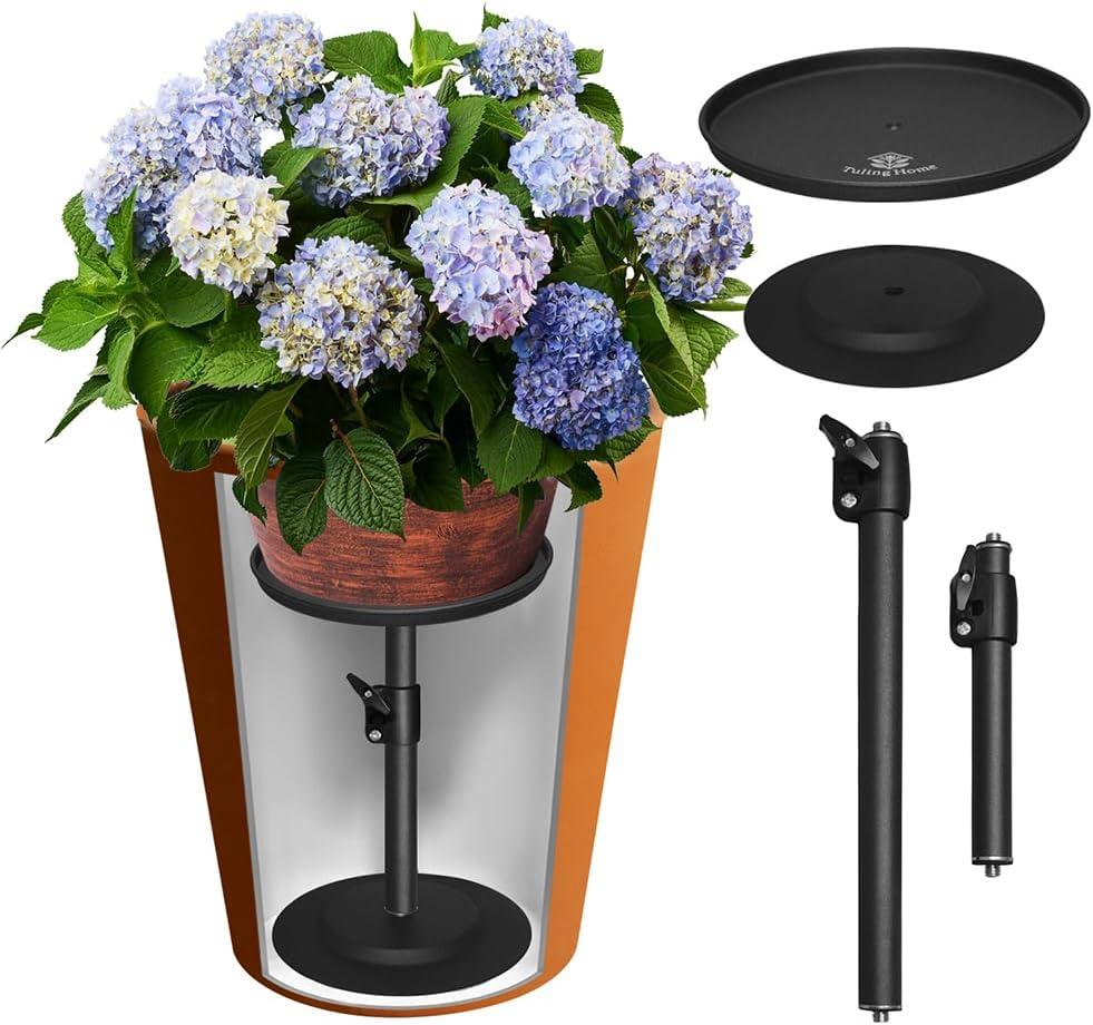 Adjustable Pure Iron Planter Inserts, 7-25 Plant Risers for Inside Pots, Planter Fillers for Large Pots, Indoor & Outdoor Insert with 8-10 Top & 6-10 Base (10 wide top. 10wide base)