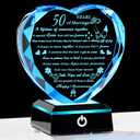 50th Wedding Anniversary Crystal Gifts for Couples Parents with Colorful LED Base Heart Romantic Happy 50th Anniversary Plaque Gift for Husband Wife 50 Years of Marriage Gifts for Her Him