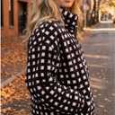 Womens Checkered Sherpa Jacket Cropped Long Sleeve Plaid Fleece Coats Casual Zip Up Gingham Outwear with Pockets, XL