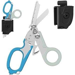 6-in-1 Multi-Functional Trauma Shears,Outdoor Auxiliary Tools, Emergency Rescue Equipment,Folding Tactical Emergency Trauma Shears, with Glass Breaker and Leather Case