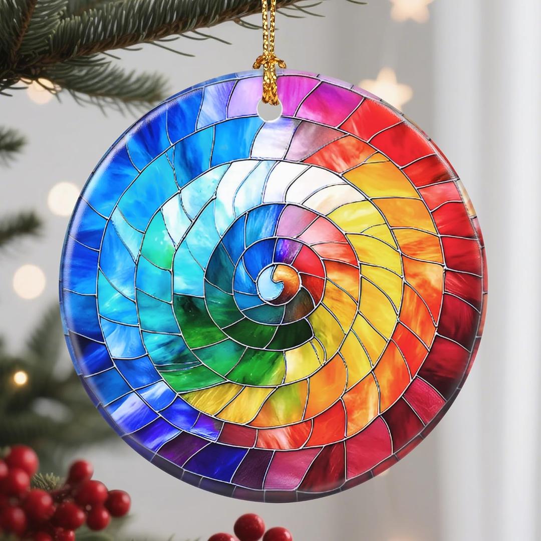 Christmas Ornaments, 2.8 Inch Ceramic Hanging Ornament, Christmas Tree Ornaments, Xmas Decorations, Holiday Decorations, Holiday Party Gifts, and Xmas Gift Ideas - Rainbow Spiral
