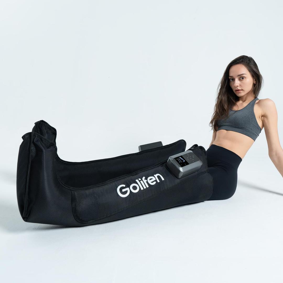 Cordless Leg Compression Massager, Portable Compression Boots with 5 Air Chambers, Full Leg Massager for Circulation & Muscle Pain Relief, Gift for Athletes Men Women