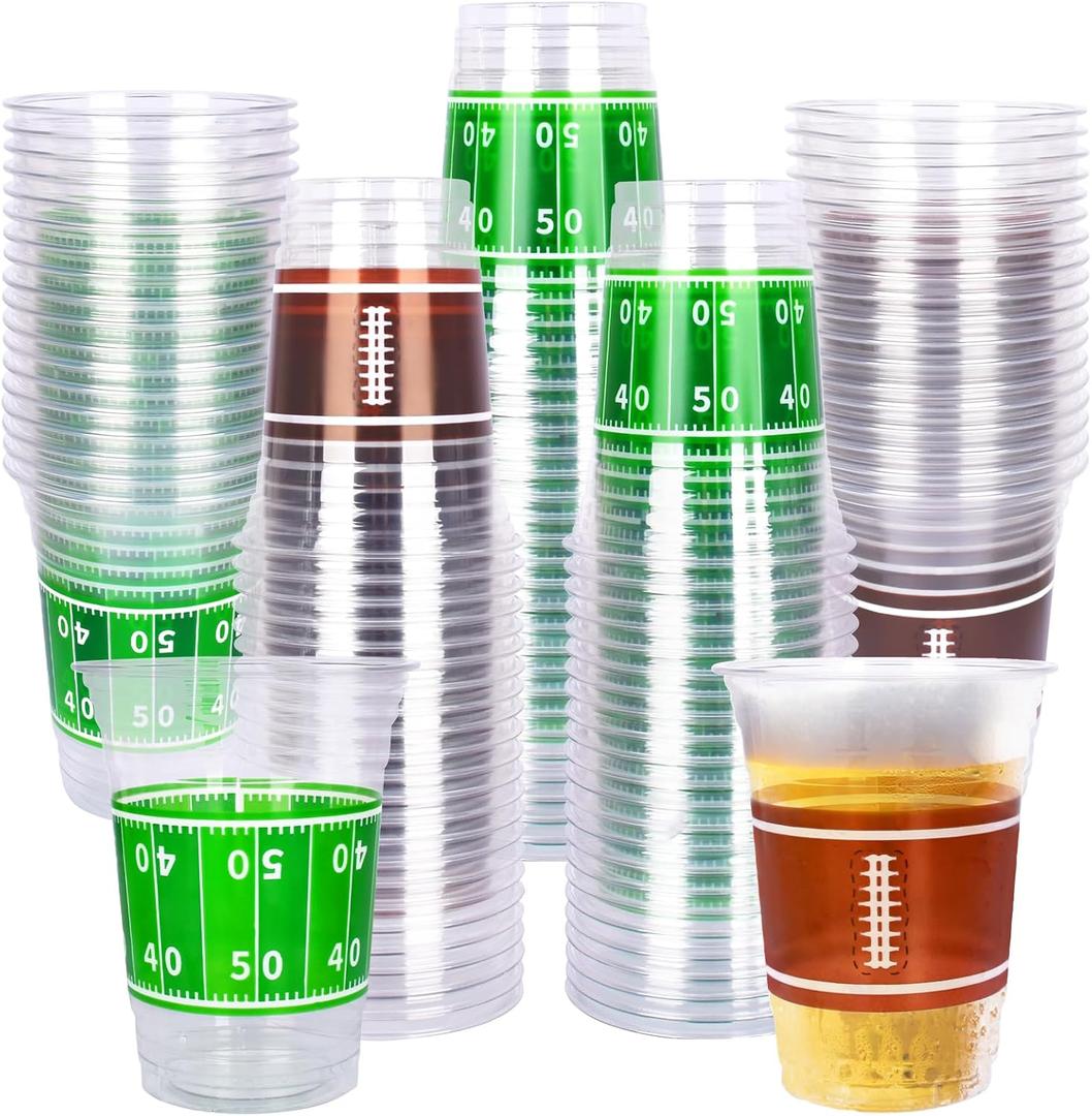Gatherfun 100 Pcs 16oz Football Plastic Cups - Football Parties and Tailgate Events, Disposable & Convenient - Ideal Party Supplies & Party Favors for Football Themed Birthdays