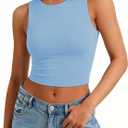 Avidlove Crop Tops for Women Crew Neck Basic Tank Sexy Double Lined Seamless Crop Going Out Summer Tops (Large, Light Blue)
