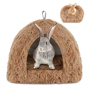 YUEPET Rabbit Bed and Hideout, Warm Calming Cave Bed for Ferrets, Guinea Pigs, Hamsters and Other Small Animals (Grey, Coffee)