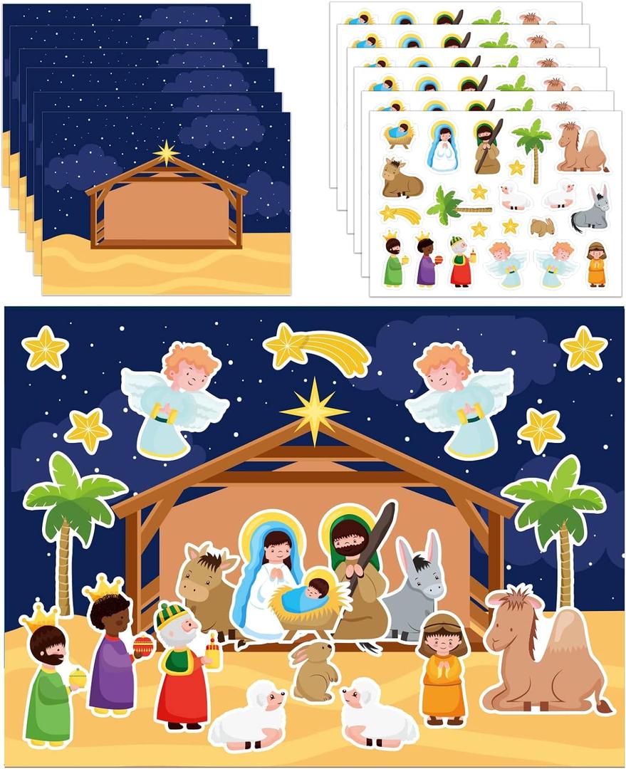 FLYAB Nativity Stickers 12 Sets Make a Nativity Scene Stickers Christian Sticker for Kids Religious Party Games Activities for Christmas Vacation Bible School Classroom Party Supplies