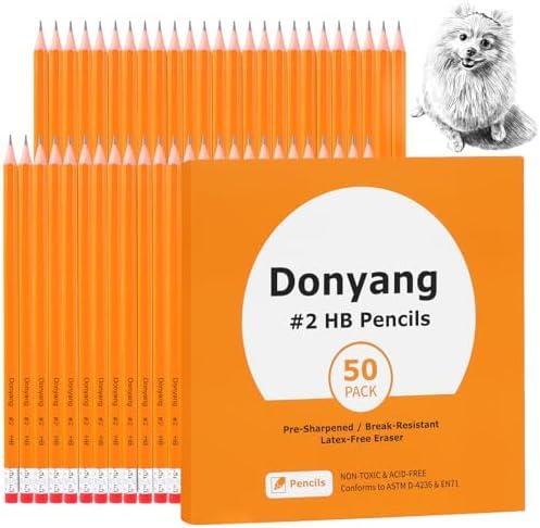 50 Pack #2 Pencils, Pre-Sharpened Pencils with Erasers, Bulk Yellow Graphite Pencils for School Teacher Supplies Office Essentials Desk Accessories, No 2 HB Pencil for Writing Drawing Sketching Gifts,Set of 4