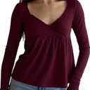 Y2k Long Sleeve Babydoll Top Women Fairy Grunge Shirt Lace Trim Vintage Downtown Girl T Shirts(Ruffle Burgundy, Large)