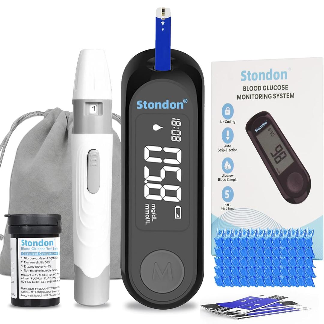 Glucose Monitor Kit, Diabetes Testing Kit, Blood Glucose Meter, 50 Glucometer Strips, 50 Lancets, Test Strips Blood Sugar Meter Glucometer
