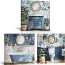 PoGoXiPoYo 3 Pieces Bathroom Wall Art Canvas Prints Bath Tub Toilet Sink Painting Picture Blue Bathroom Wall Decor Framed Rustic Modern Artwork for Home Decor Ready to Hang 12"x12"x3, 1212inch3pcs