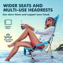 AKSOUL Folding Beach Chair for Adults: Low/High Back Chairs with Carry Bag - Extra Wide Seat Chair with Comfortable Pillow & Storage Pocket (1 Pack & 2 Pack, Blue), 24*24*34 inches
