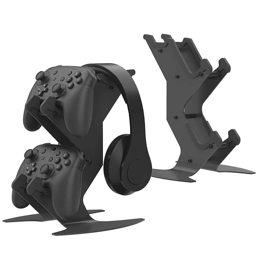 DOYO Controller Stand Organizer for Desk, Universal Headphone Stand for Xbox PS5 PS4 Switch, Headset Holder & Desk Mounts, Gaming Desk Accessories Controller Holder, Gaming Equipment Headset Holder (Black-1)